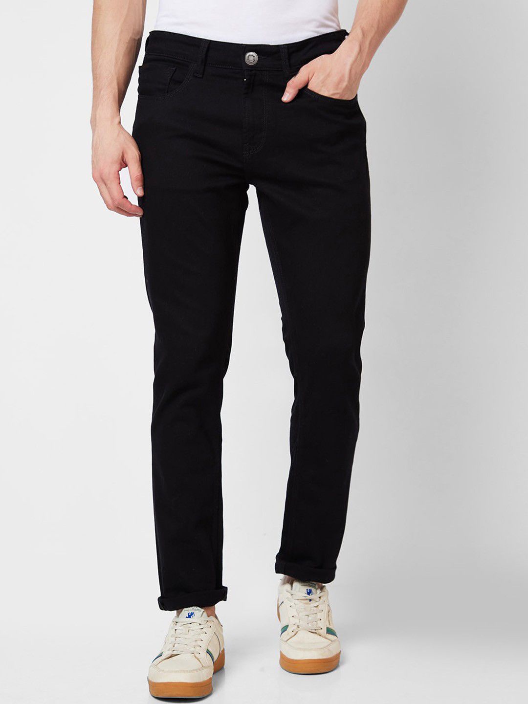 

ComfyStyle Men Mid Rise Clean Look Stretchable Jeans, Black