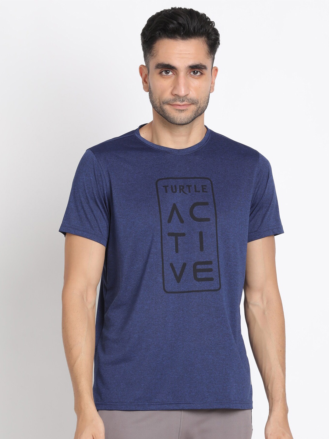 

Turtle Typography Printed Slim Fit Sports T-shirt, Navy blue