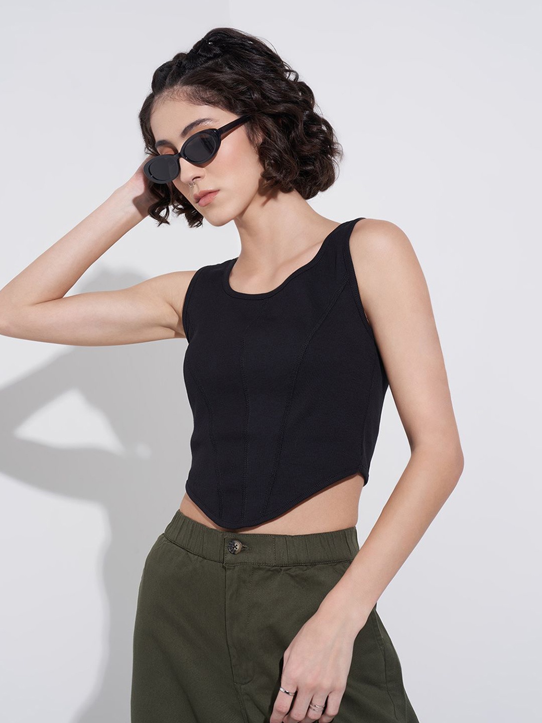 

SF JEANS by Pantaloons Women Cotton Corset Top, Black