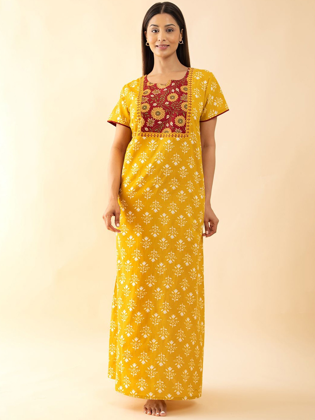 

Maybell Printed Maxi Nightdress, Mustard