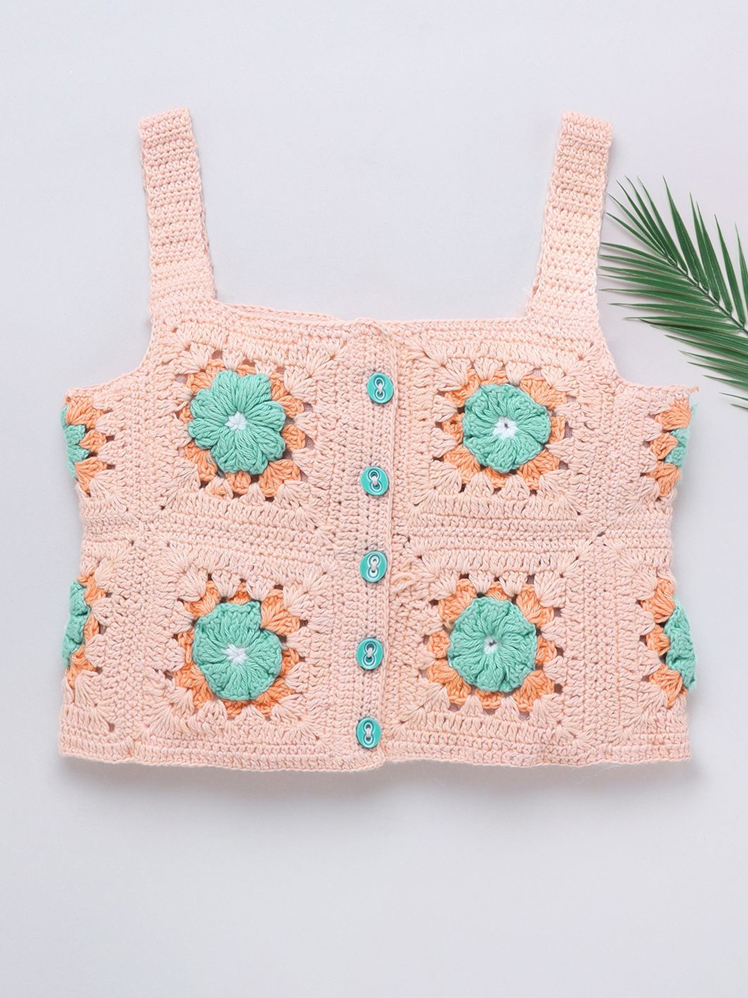 

Naughty Ninos Girls Textured Shoulder Straps Cotton Top, Peach