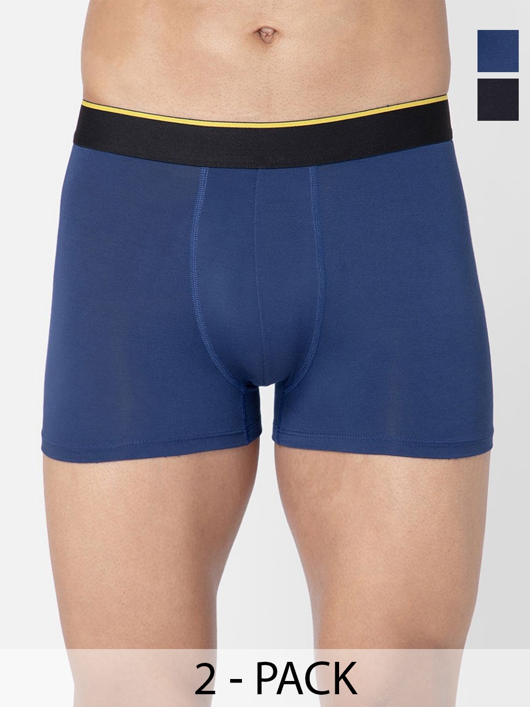 

Bummer Pack Of 2 Men's Solid Micro Modal Trunks Underwear, Black