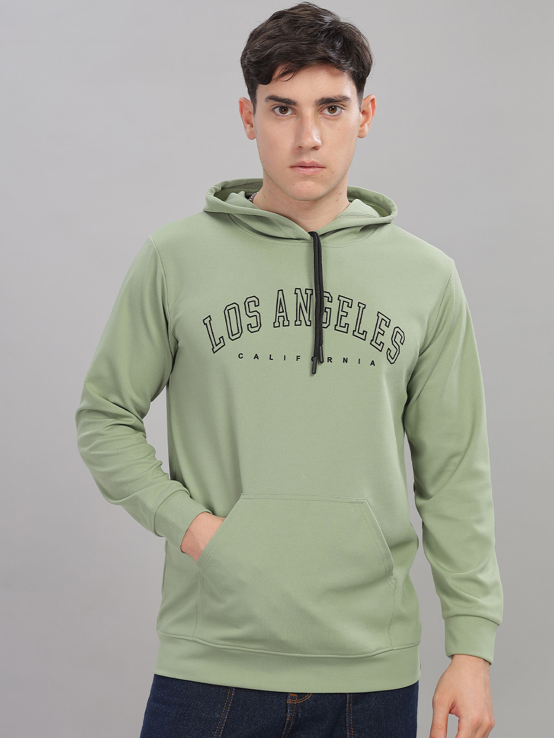 

FABRIPPLE Men Typography Printed Hooded Pullover Sweatshirt, Sea green