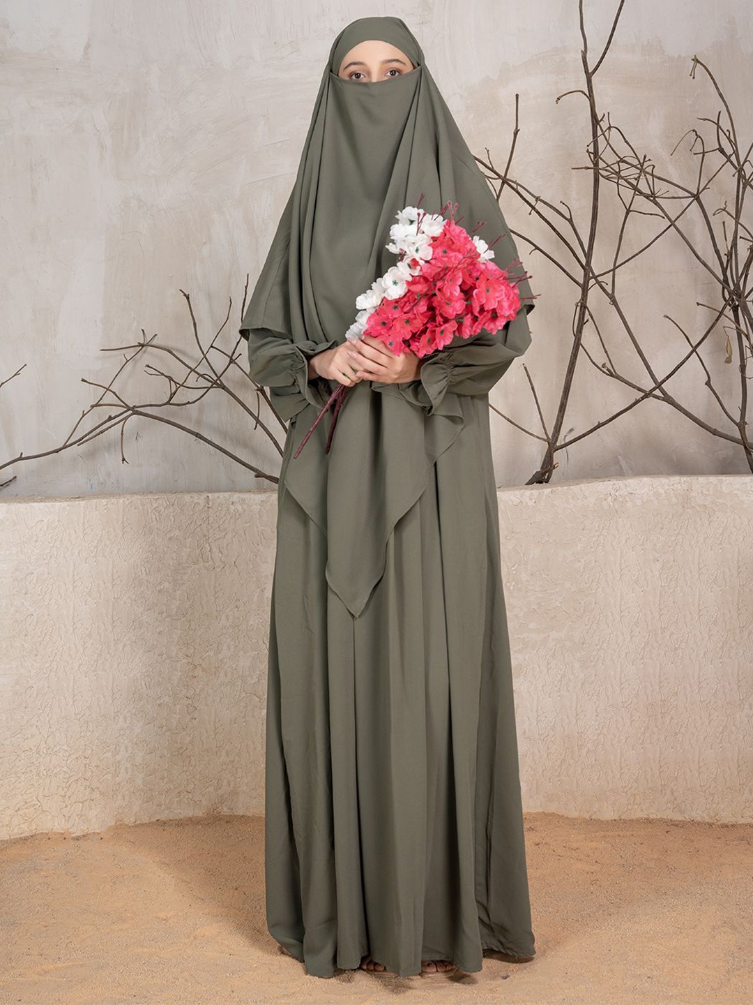 

SANASH Collections Abaya With Khimer, Olive