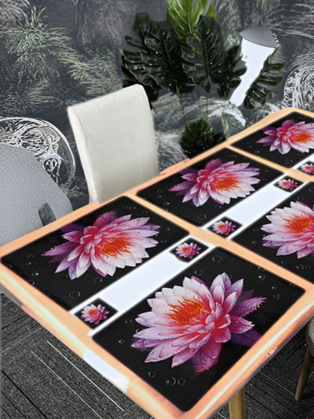 

REVEXO Black 12 Pcs Floral Printed Rectangular Shaped Coasters & Table Placemats