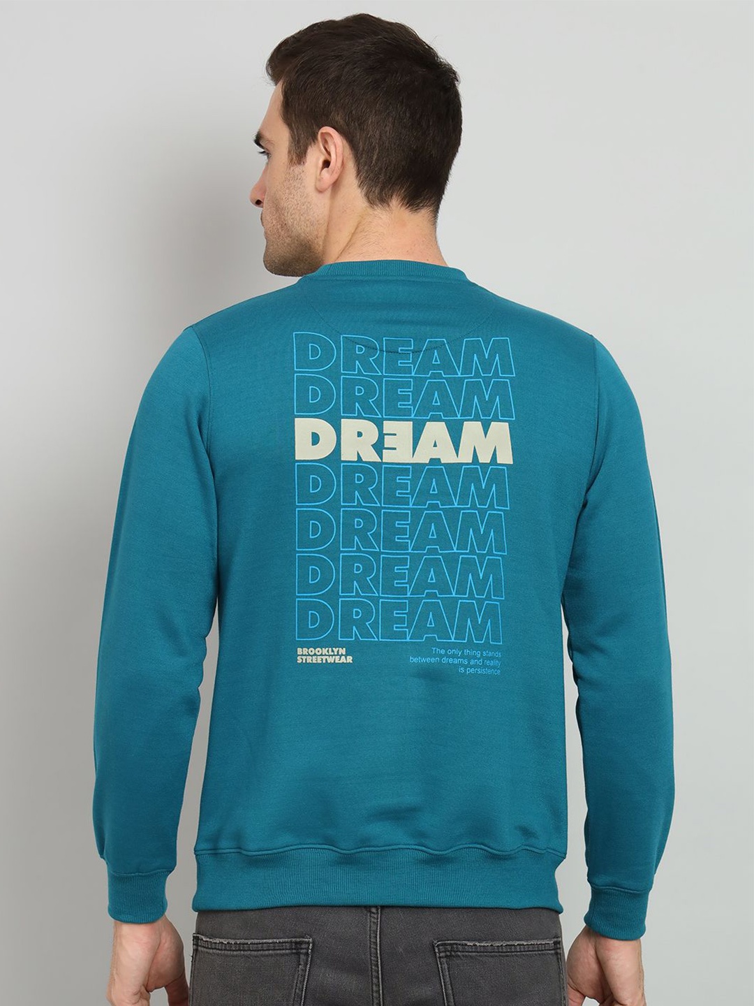 

OGEN Men Printed Round Neck Pullover Sweatshirt, Teal