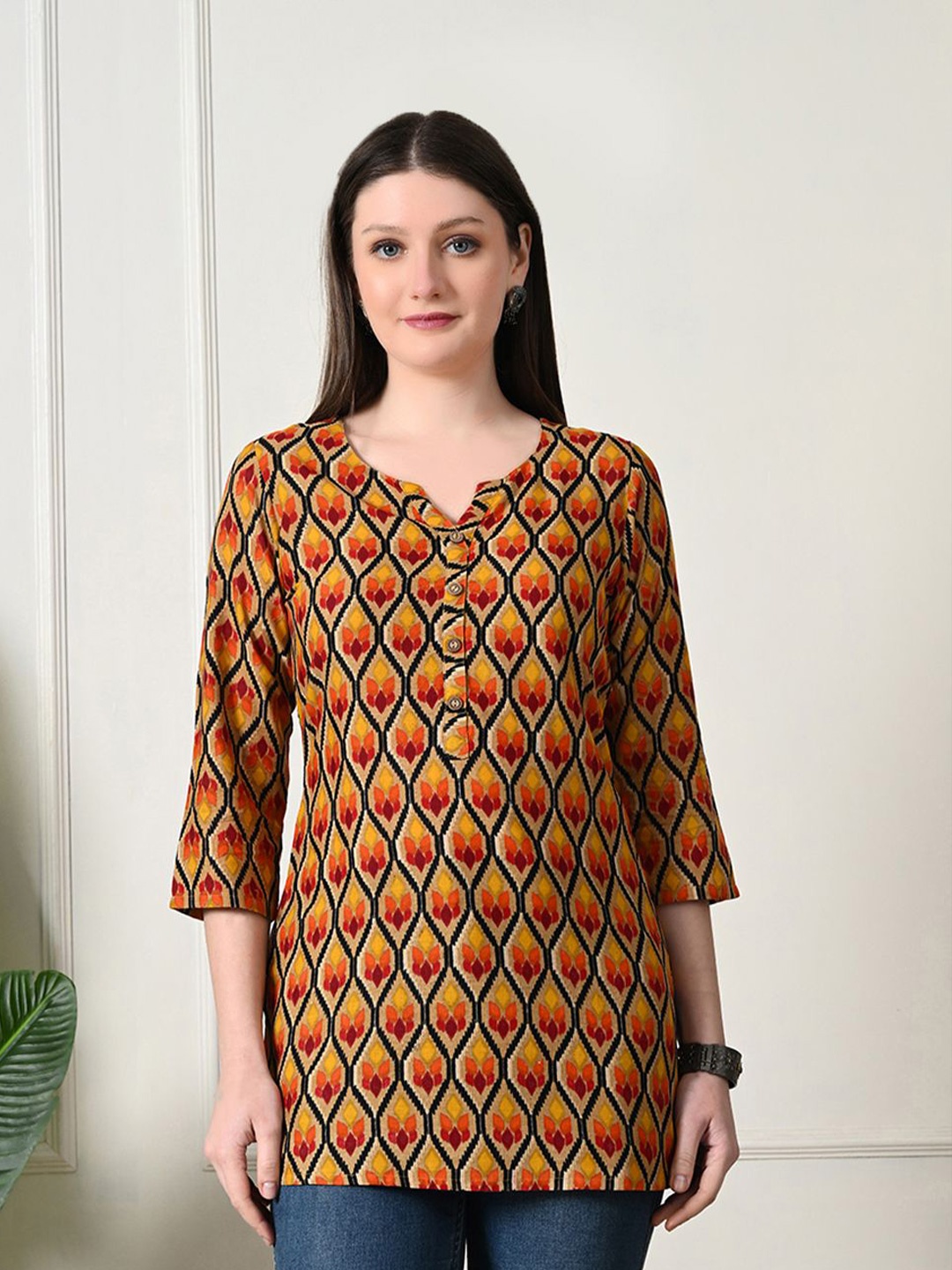 

KALINI Ethnic Motifs Printed Kurti, Black