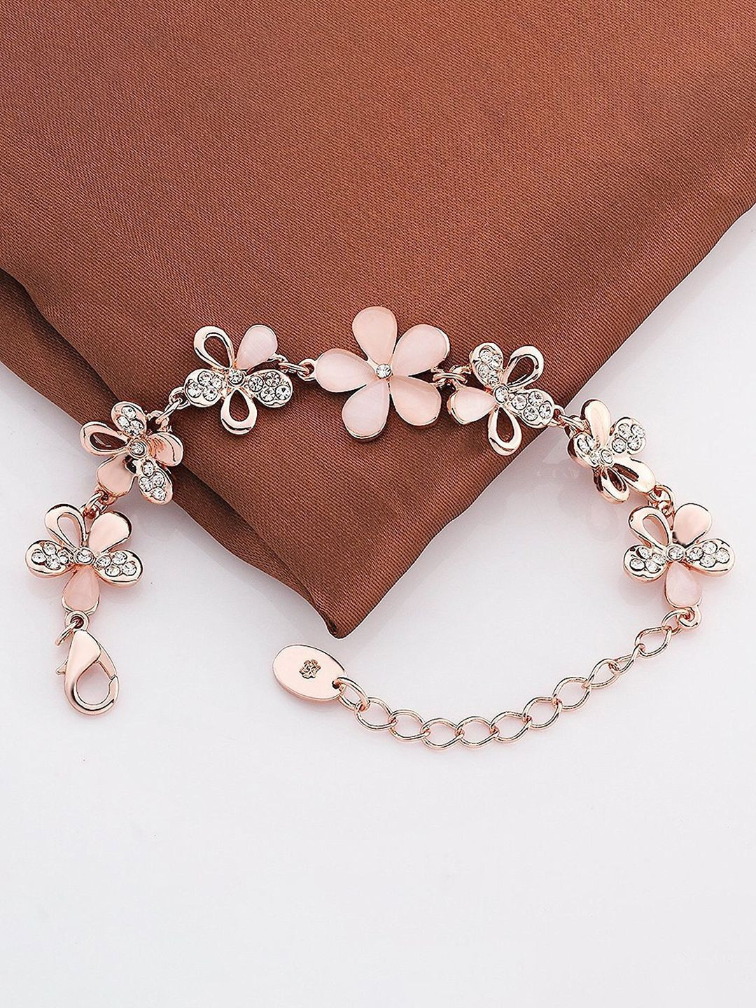 

Peora Women Cubic Zirconia Rose Gold-Plated Charm Bracelet