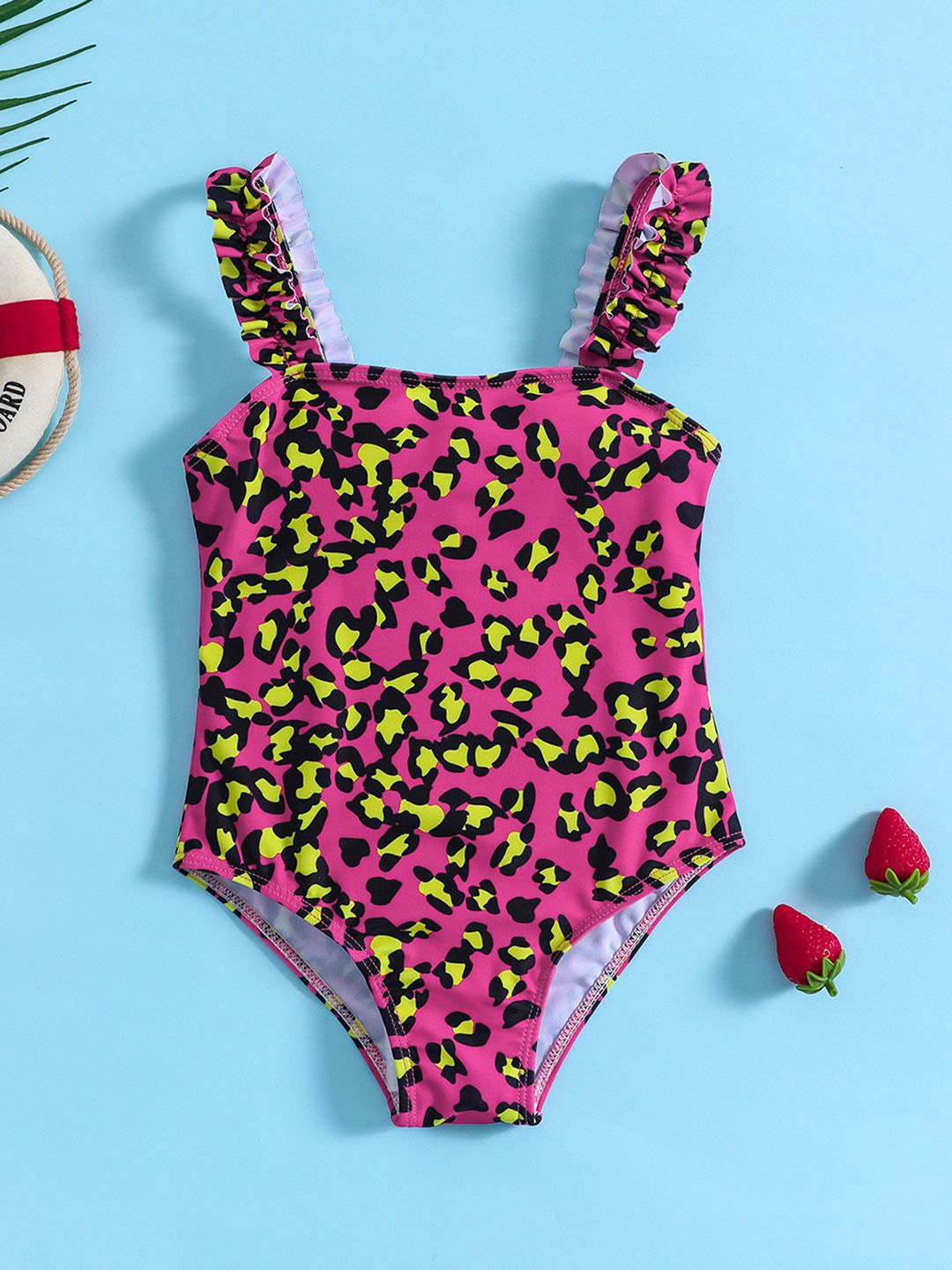 

YK Girls Printed Swimwear Bodysuit, Red