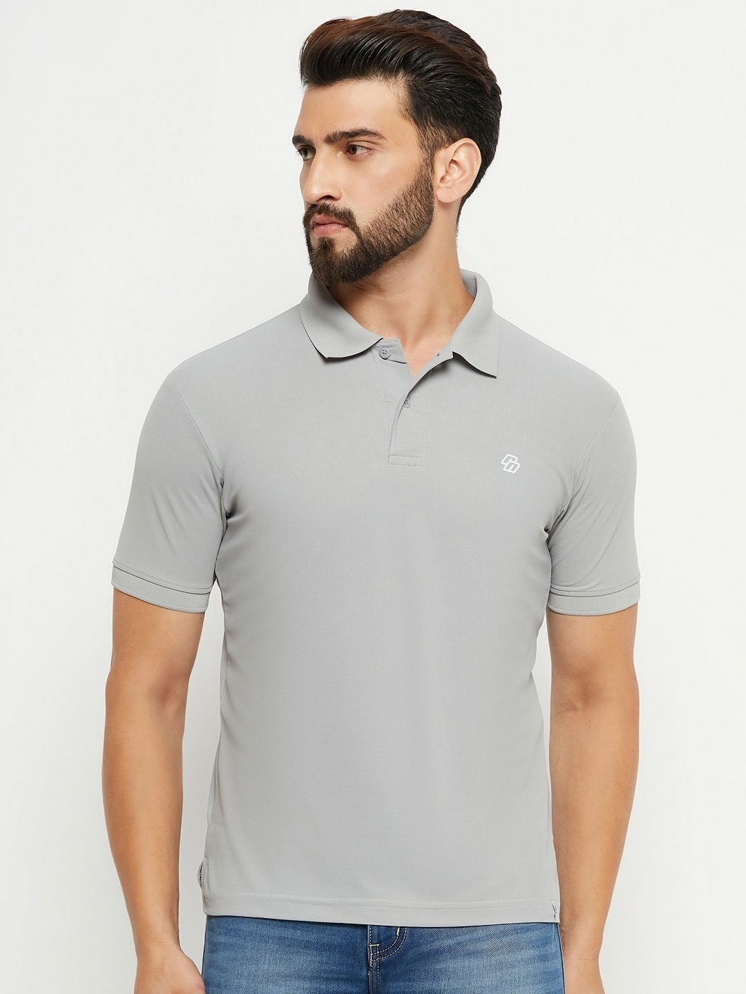 

RENUOVO Men Polo Collar Pockets T-shirt, Grey