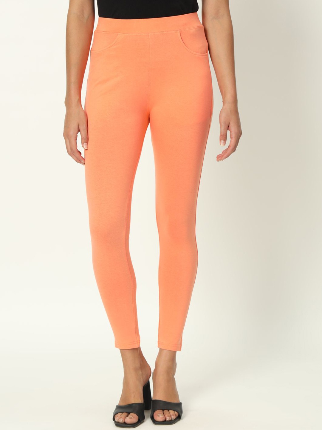 

thread plus Cotton Ankle Length Leggings, Peach