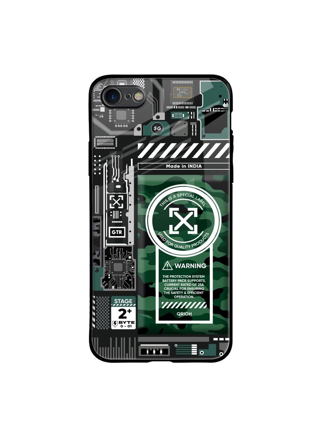 

QRIOH Green Camo Circuit Printed iPhone 7 Back Case, Black
