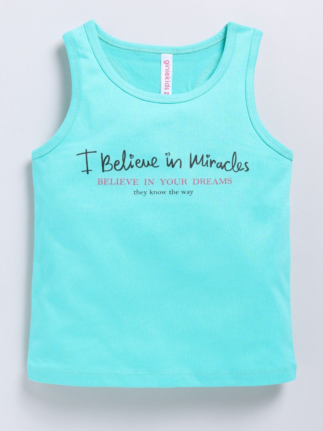

Ginie Girls Printed Round Neck Sleeveless Tank Top, Green