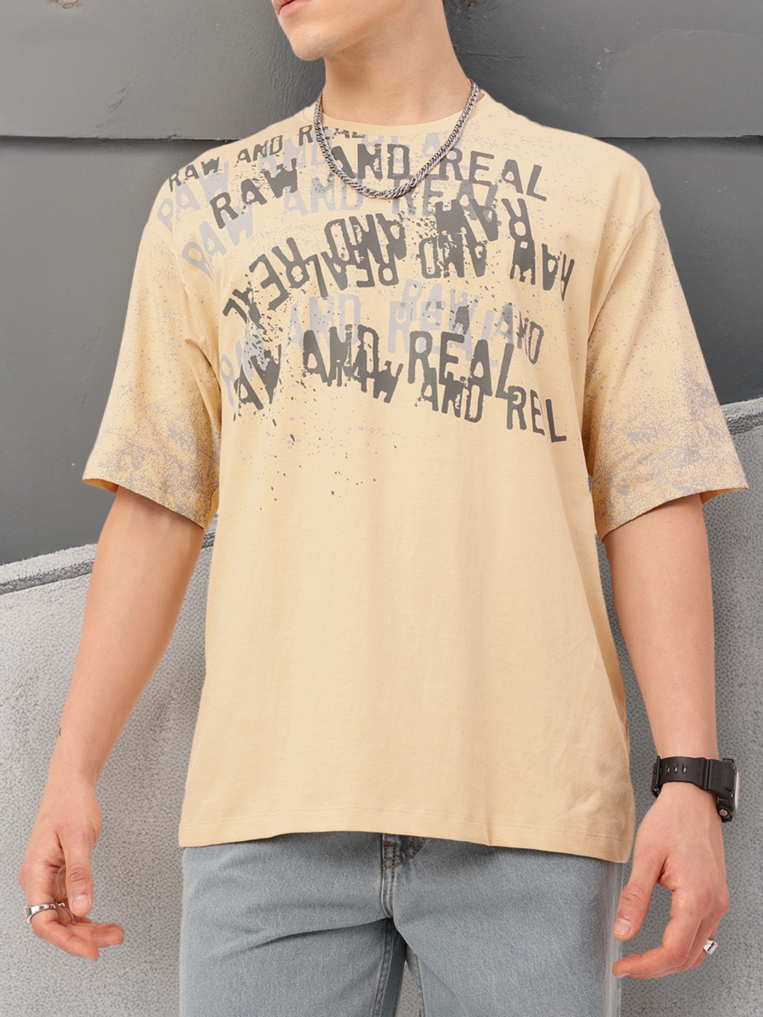 

Kook N Keech Urban Raw Printed Relaxed Fit T-shirt, Beige