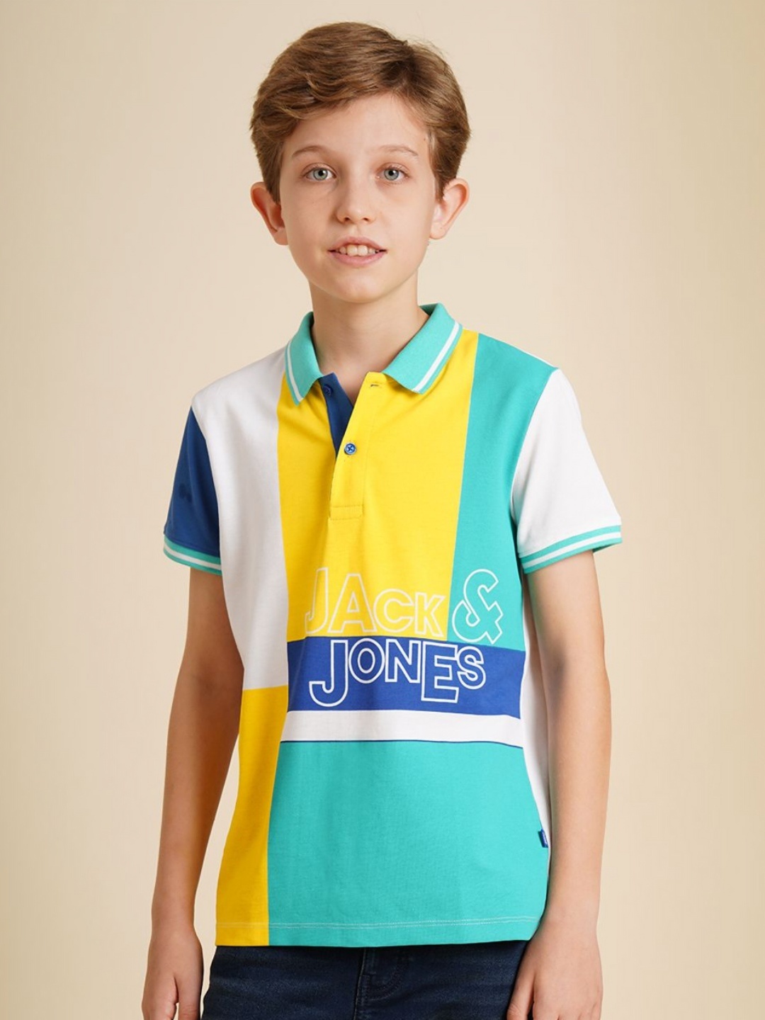 

Jack & Jones Junior Boys Colourblocked Polo Collar Cotton T-shirt, White