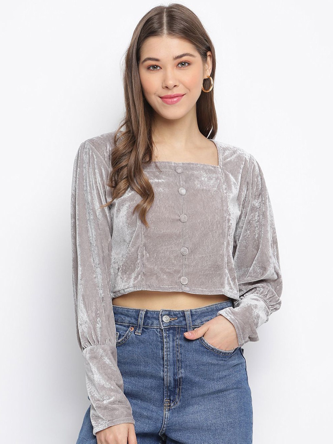 

DressBerry Women Solid Square Neck Top, Grey