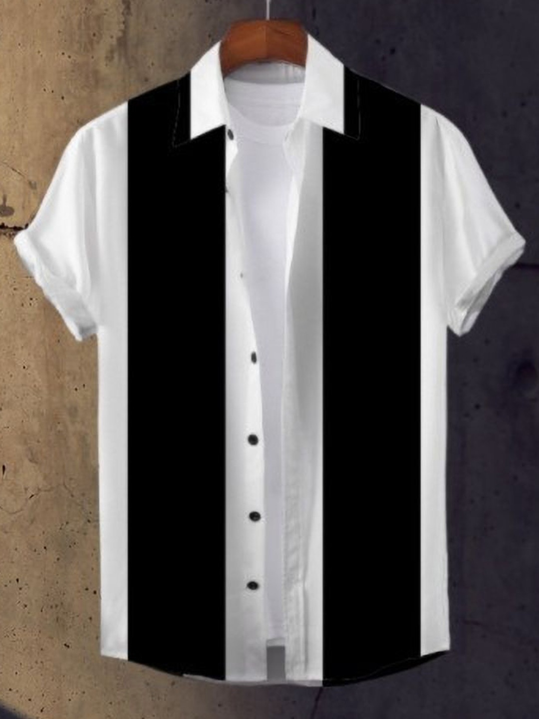 

iCome Men Spread Collar Vertical Striped Cotton Linen Casual Shirt, Black