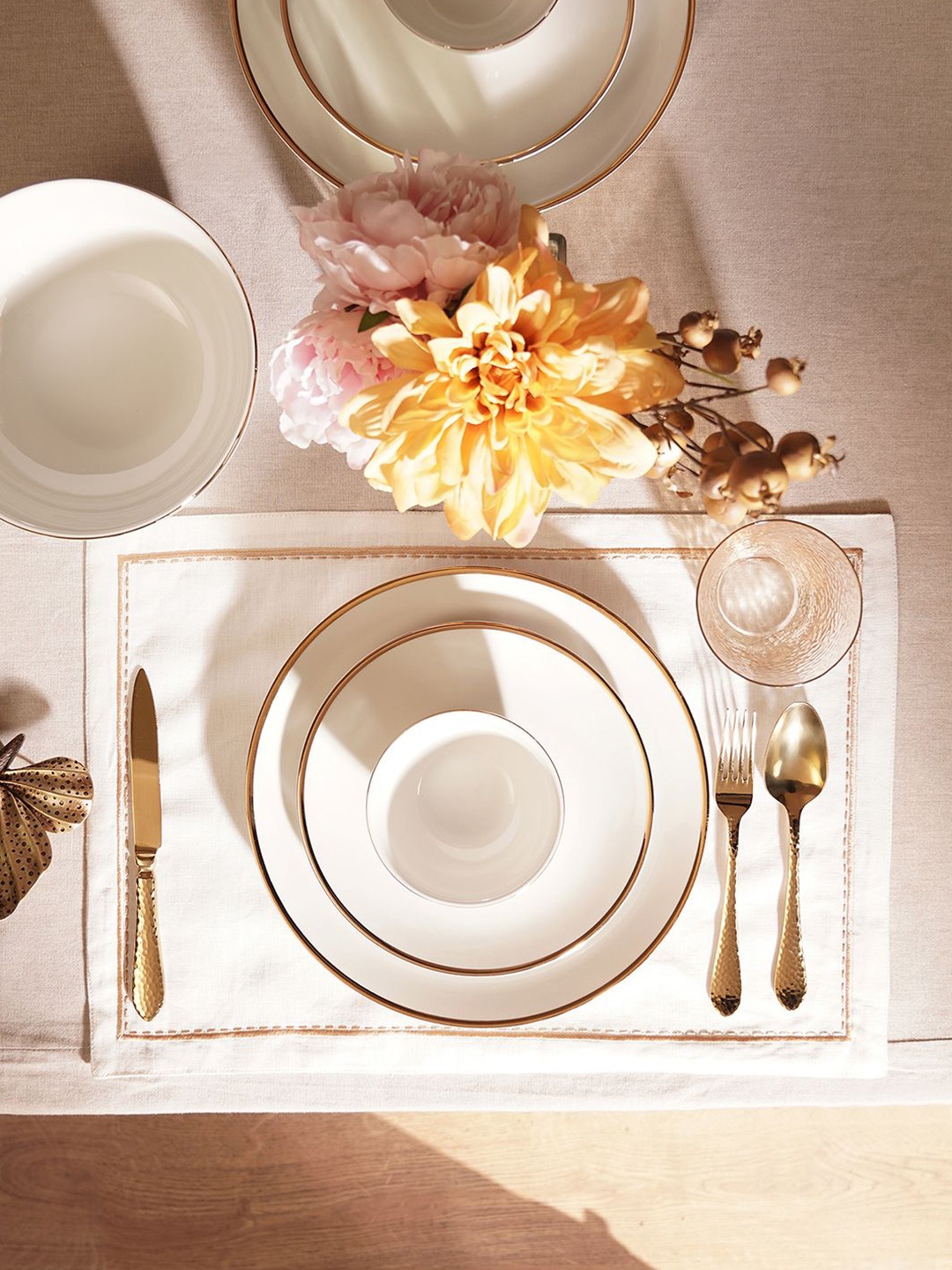 

Pure Home and Living Beige & White Embroidered Cotton Rectangle Table Placemat