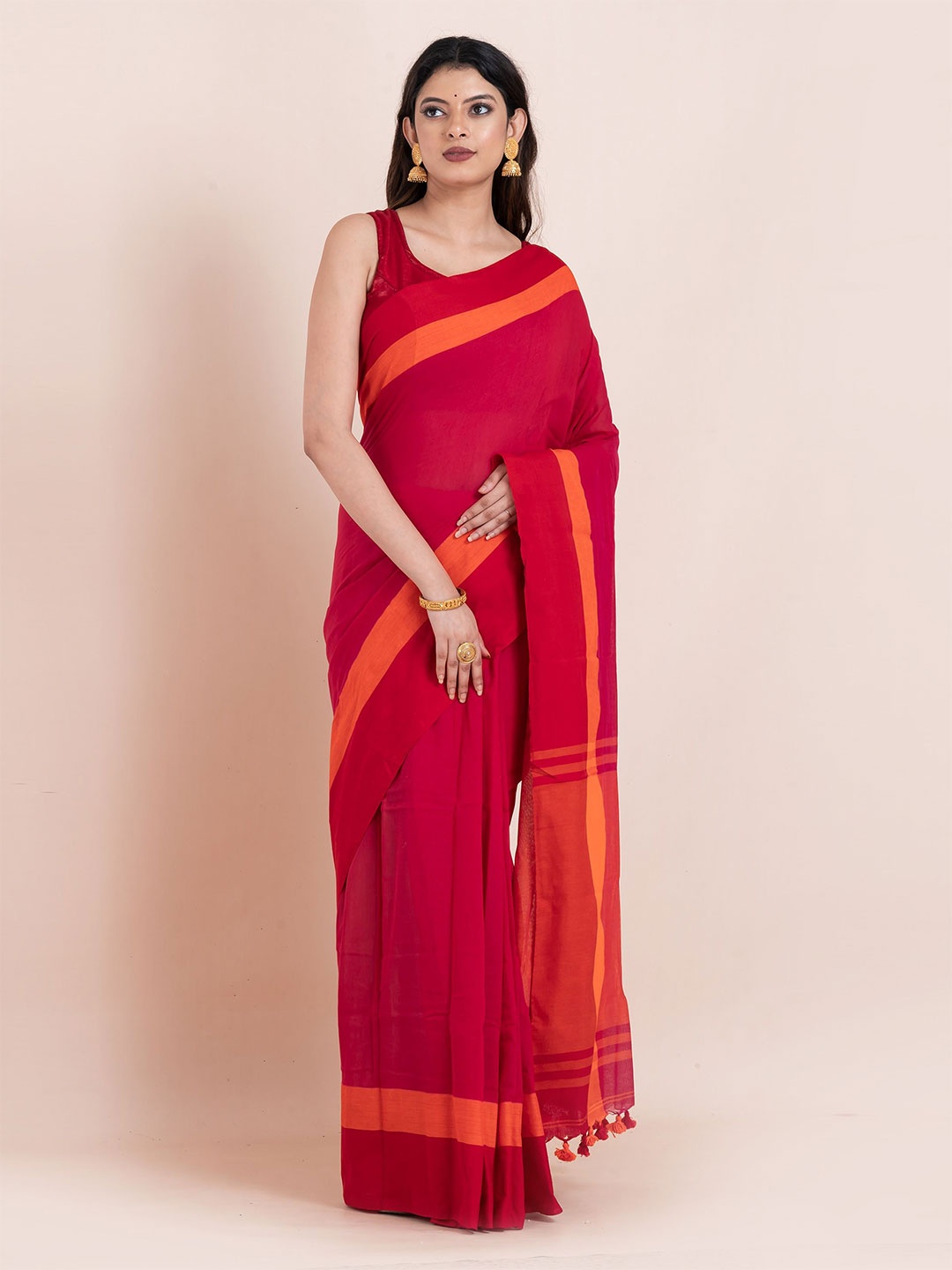 

ShopAaMe Pure Cotton Saree, Red