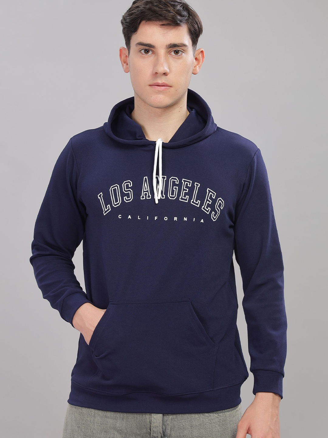 

FABRIPPLE Men Printed Hooded Pullover Sweatshirt, Navy blue