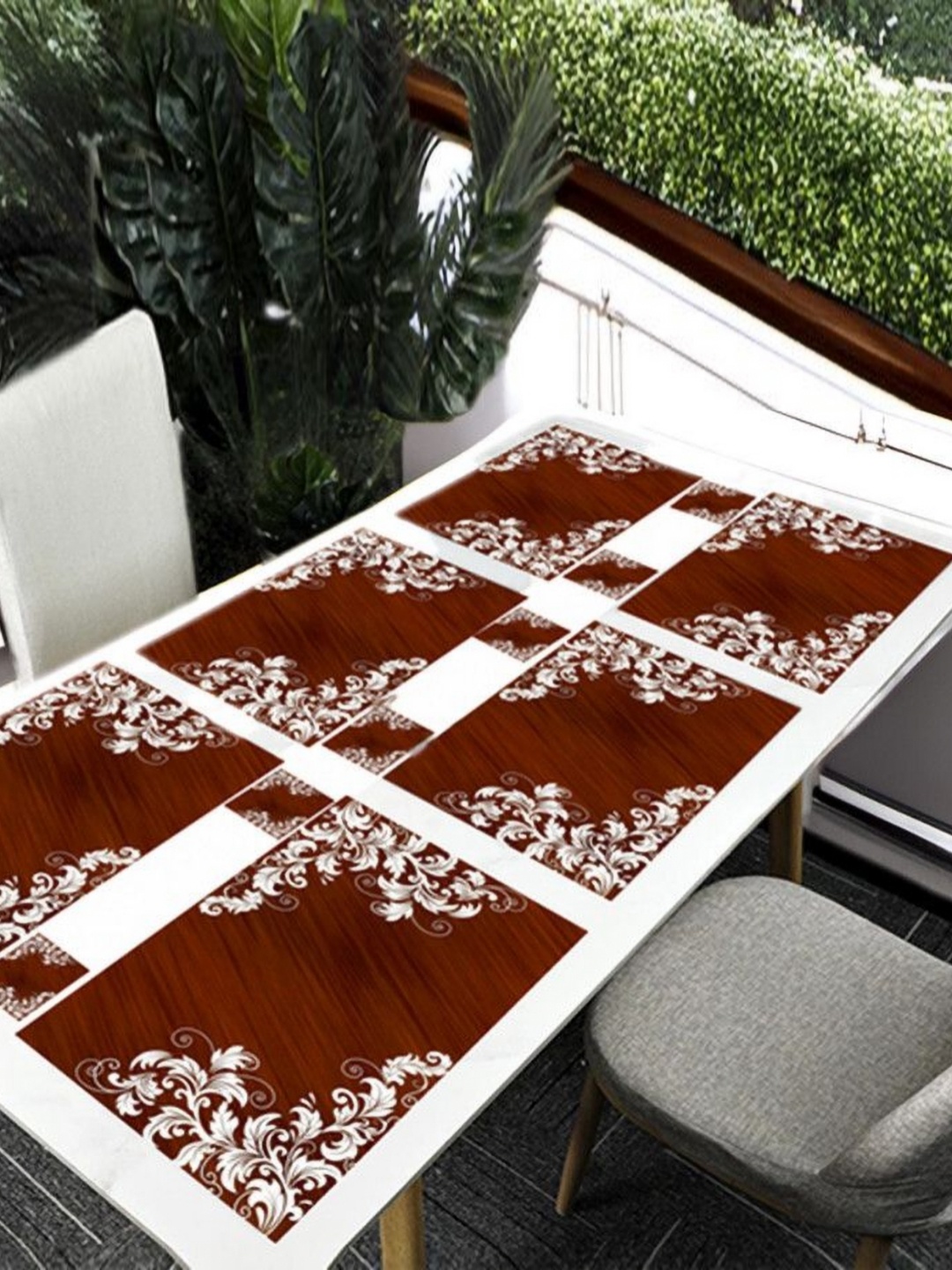 

REVEXO Brown & White 12 Pcs Printed Rectangular Shaped Coasters & Table Placemats