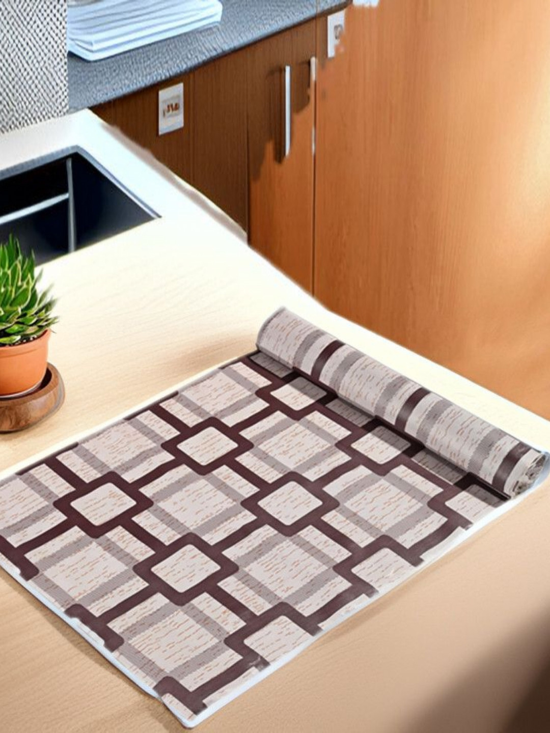

REVEXO Grey & Brown Printed Water-Resistant Shelf Liner