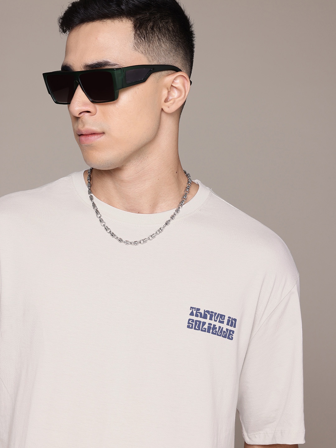 

The Roadster Lifestyle Co. Drop-Shoulder Sleeves Pure Cotton Relaxed T-shirt, Off white