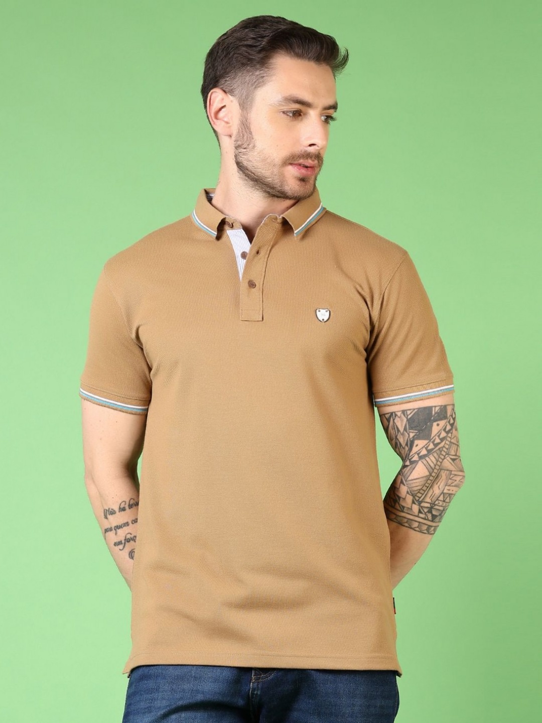 

V-Mart Men Solid Polo Collar Cotton T-shirt, Brown