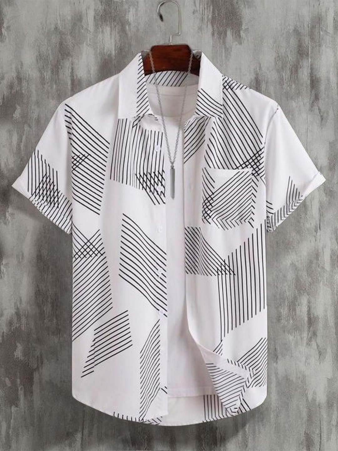 

iCome Men Abstract Printed Relaxed Fit Spread Collar Casual Shirt, White