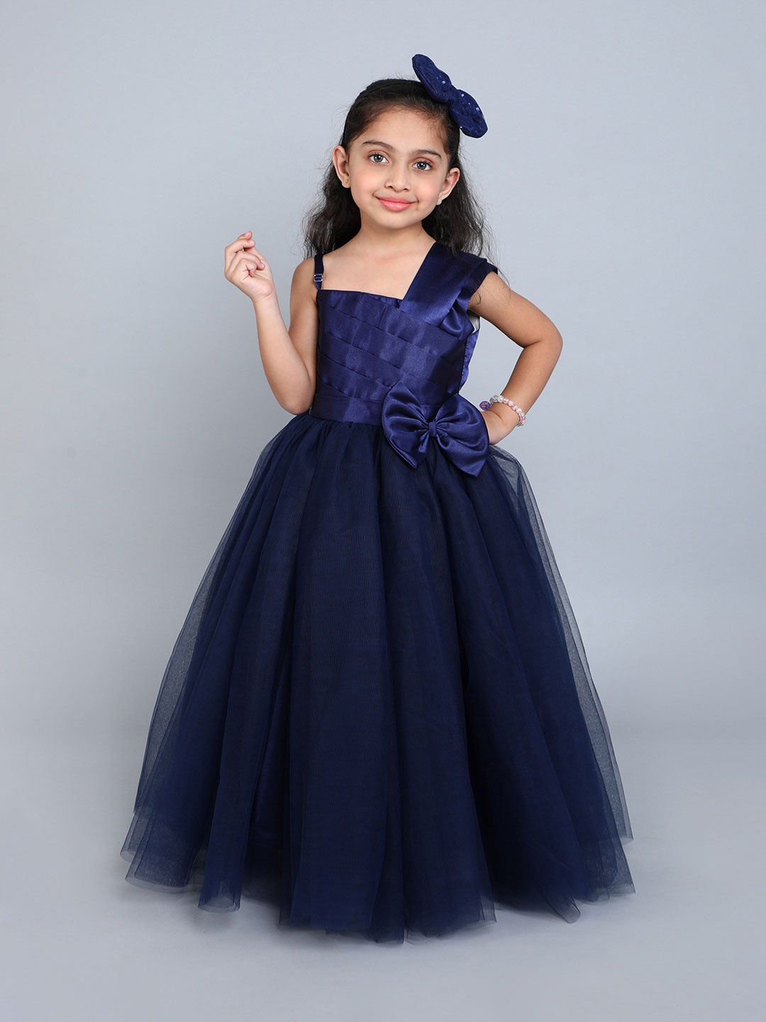 

Pink Chick Girls Bow Detail Satin Gown, Navy blue
