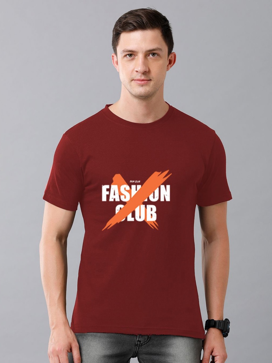 

Moda Rapido Men Typography Printed Round Neck Cotton T-shirt, Maroon