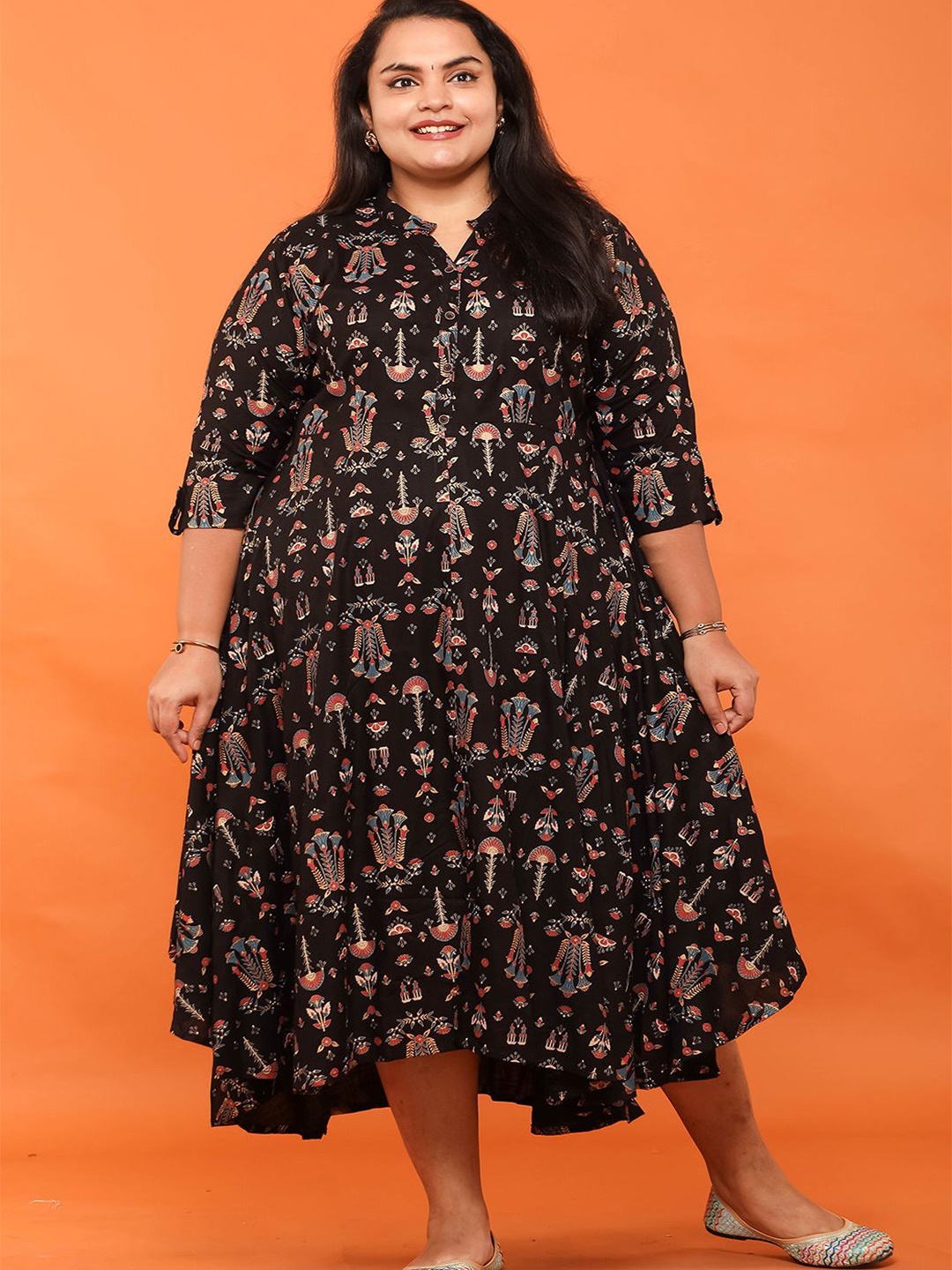 

EASY 2 WEAR Floral Print A-Line Midi Dress, Black