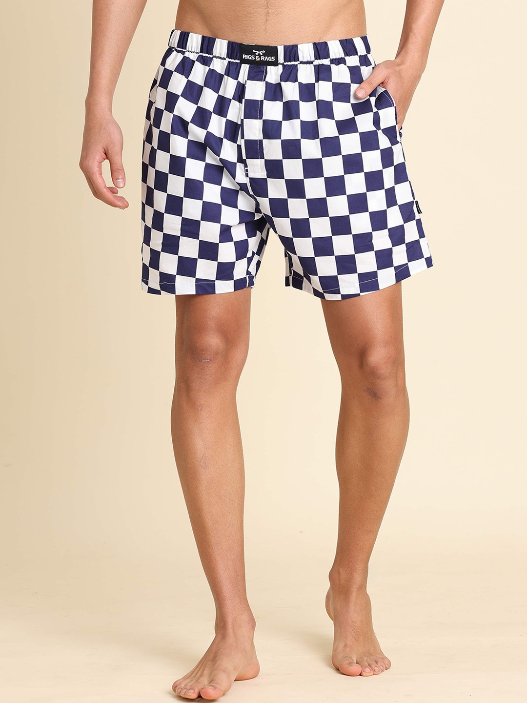 

RIGS AND RAGS Men Geometric Printed Pure Cotton Mid Rise Boxer BOXER-1 COLOUR - 3 M, Navy blue