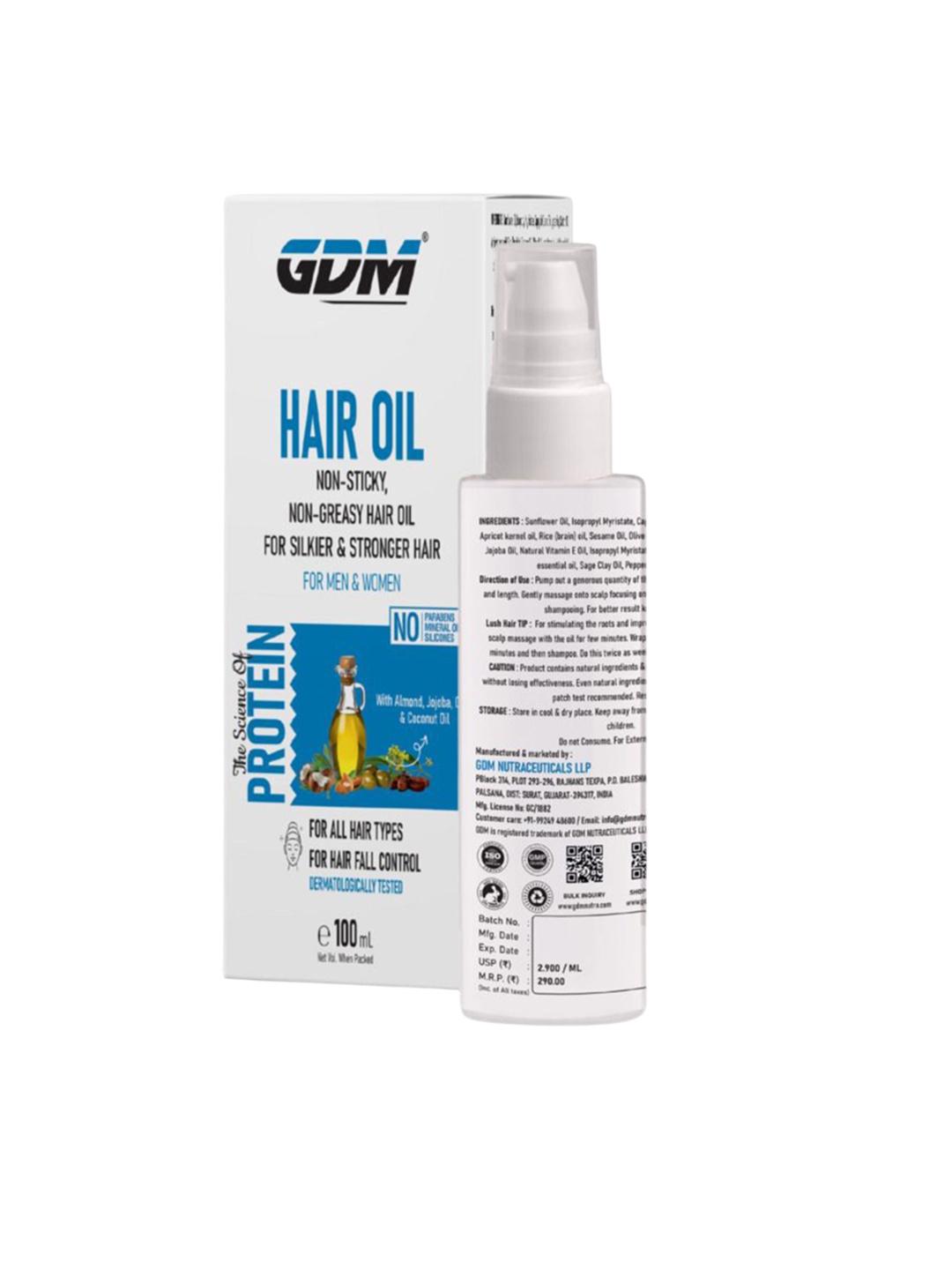 

GDM Nutraceuticals LLP Non Sticky & Non Greasy Hair Oil With Almond & Coconut Oil - 100 ml, White