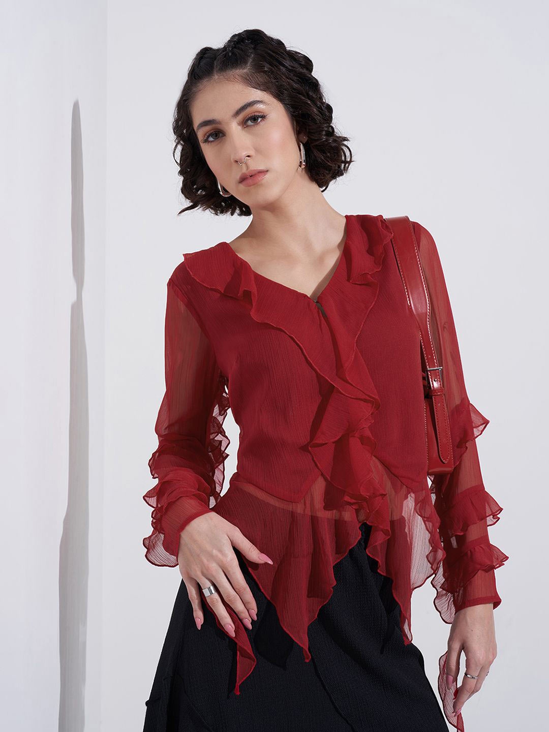 

SF JEANS by Pantaloons Women Solid V-Neck Top, Red