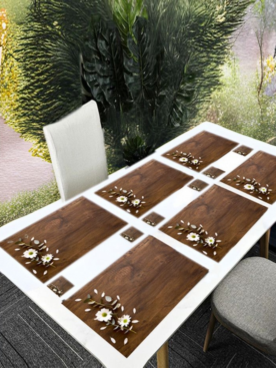 

REVEXO 6Pc Brown & White Printed Rectangle Costers & Table Placemats