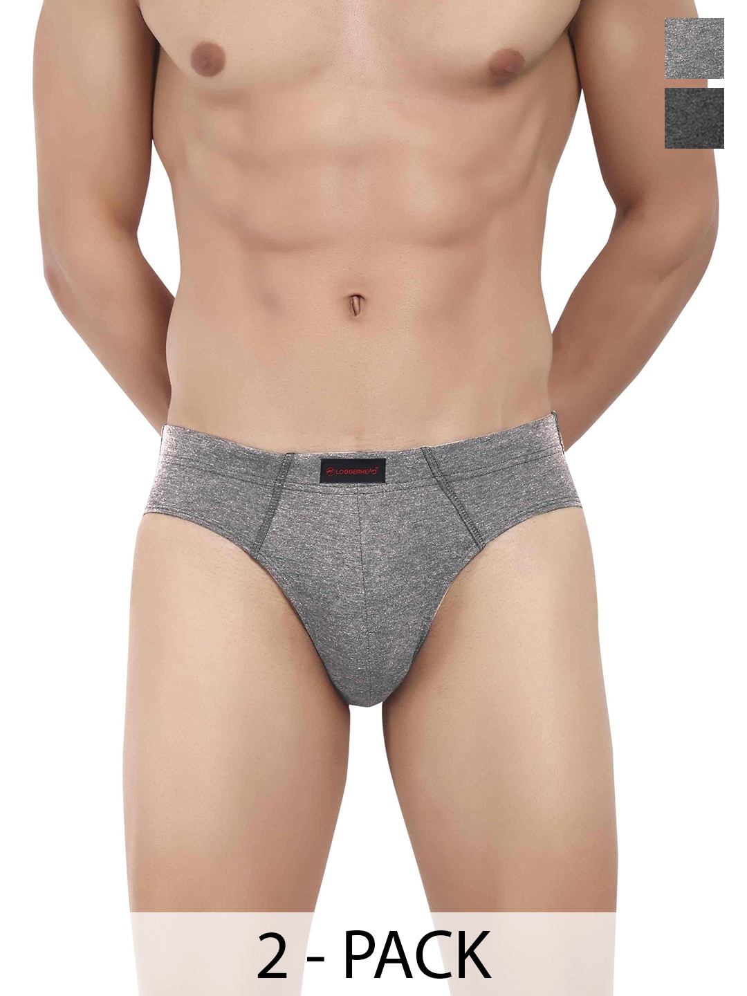 

LOGGERHEAD Pack Of 2 Mid-Rise Basic Briefs LHCB001-ANTHRA-DARK GREY