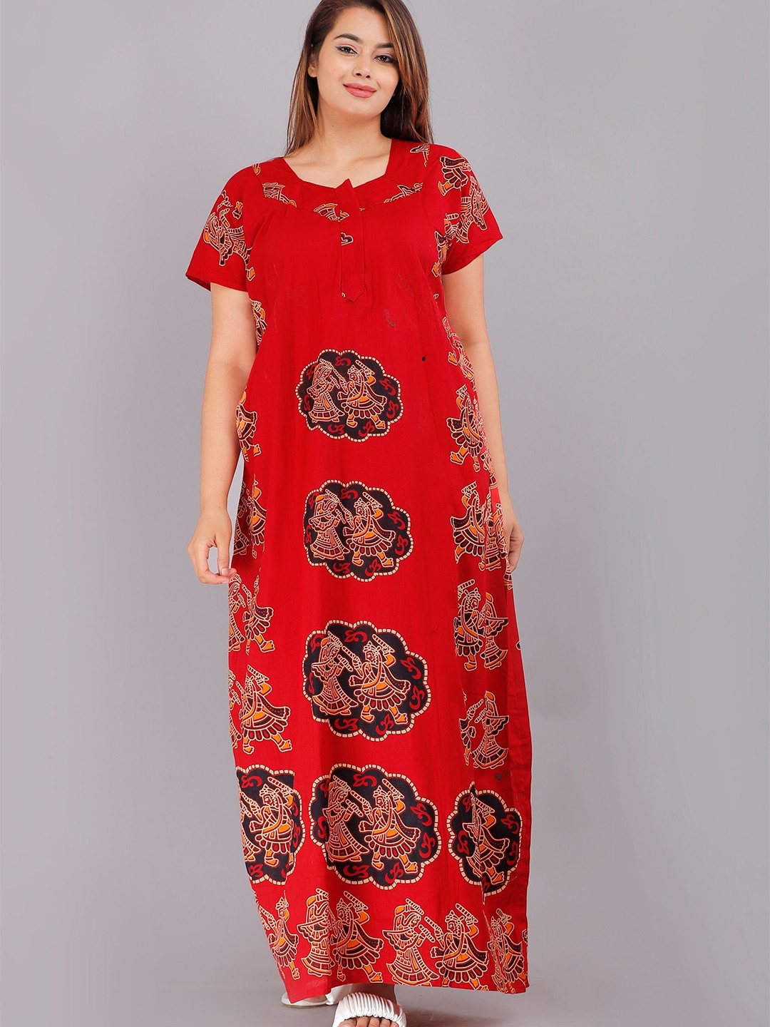 

PR PINK ROYAL Women Printed Maxi Nightdress, Red