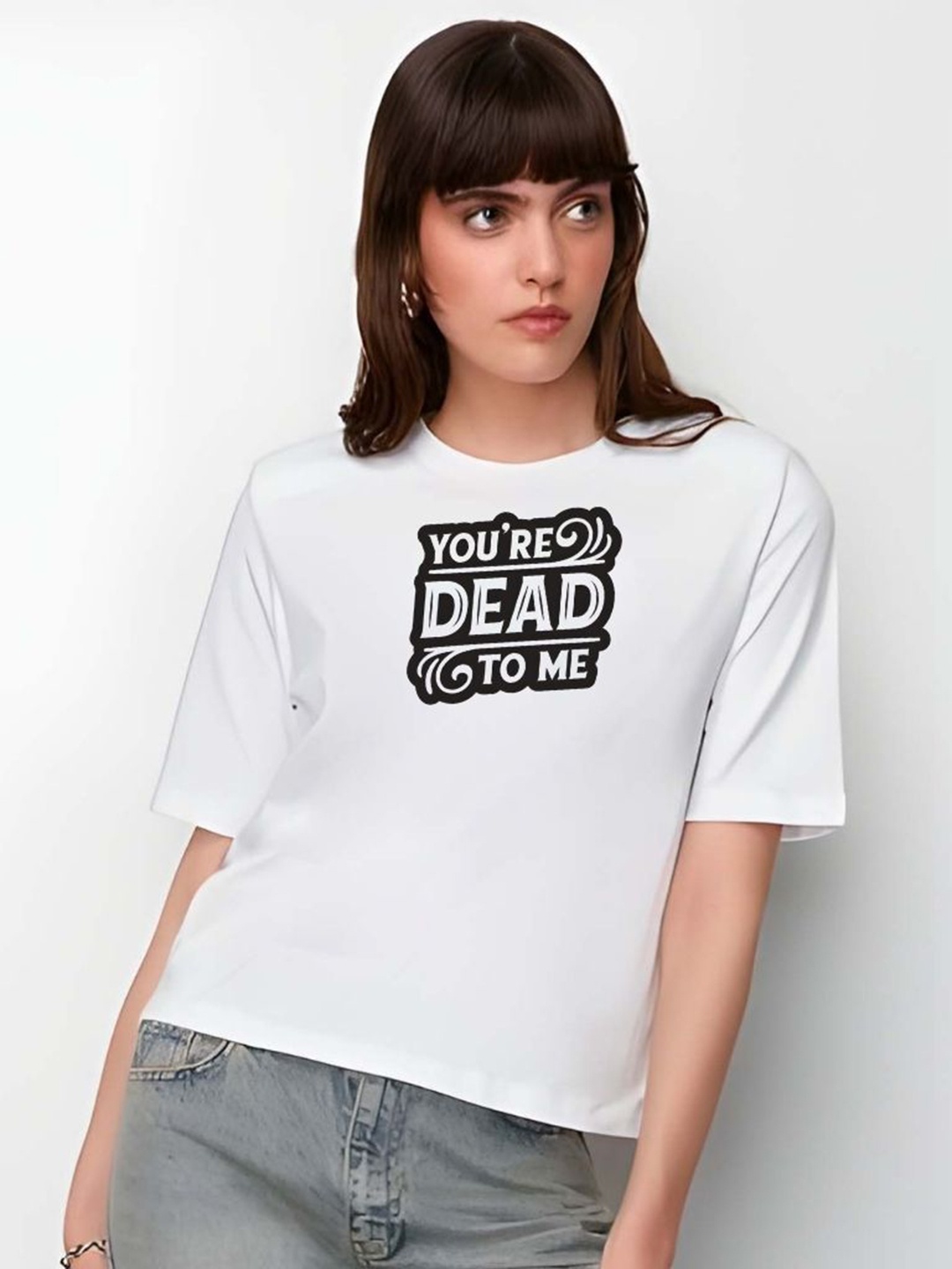 

Moda Rapido Women Typography Printed Round Neck Cotton Oversized T-shirt, White