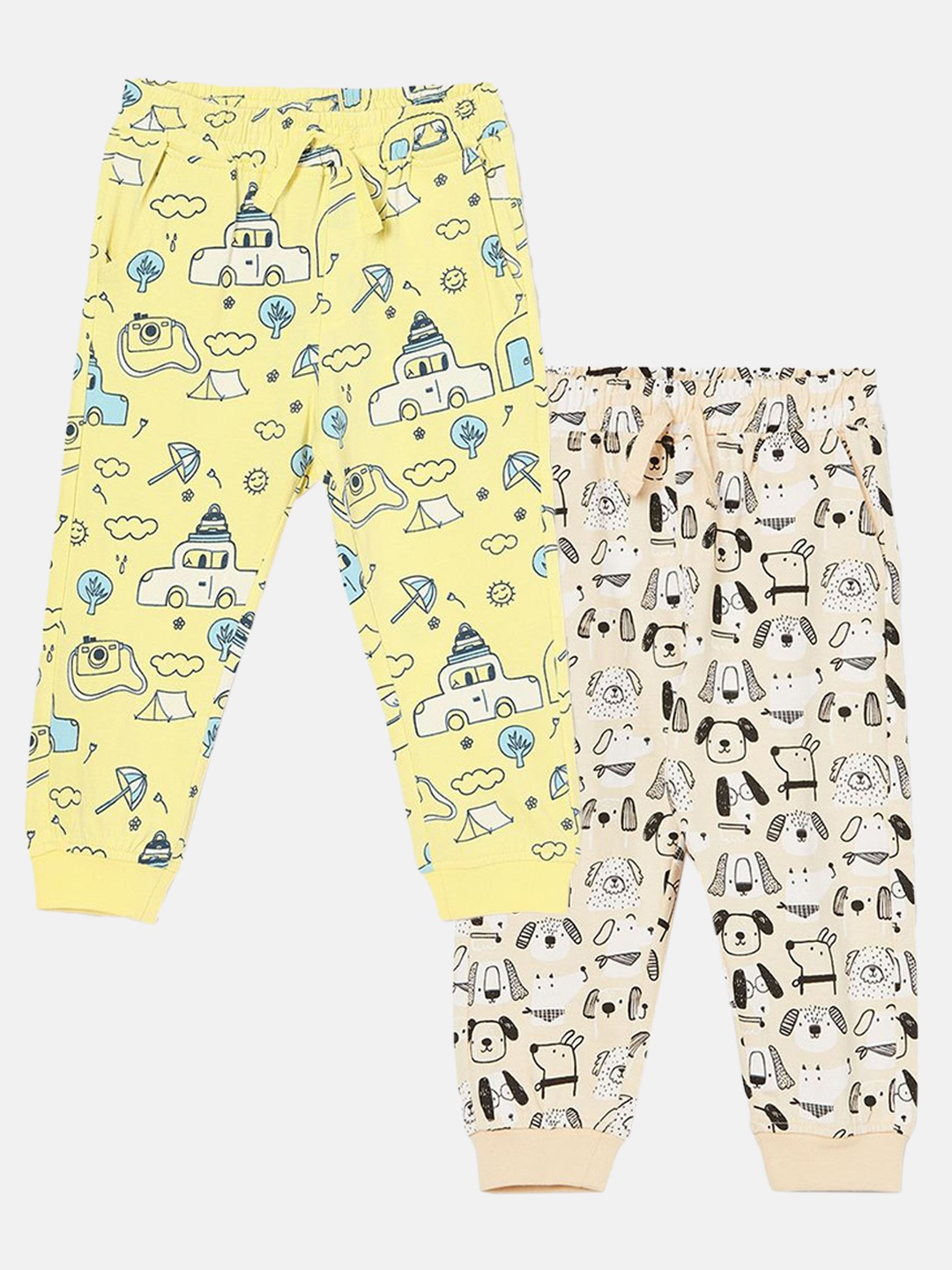 

Juniors by Lifestyle Boys Pack Of 2 Printed Pure Cotton Joggers, Yellow