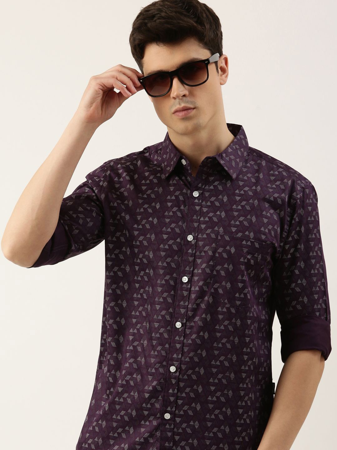 

Provogue Men Spread Collar Geometric Printed Cotton Casual Shirt, Purple