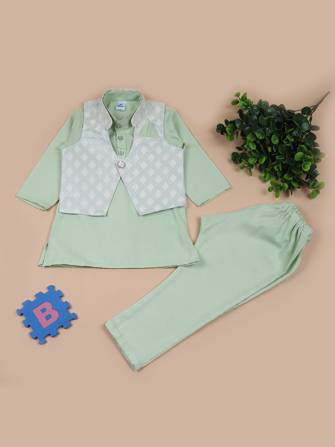 

V-Mart Infant Mandarin Collar Straight Kurta With Pyjamas, Green