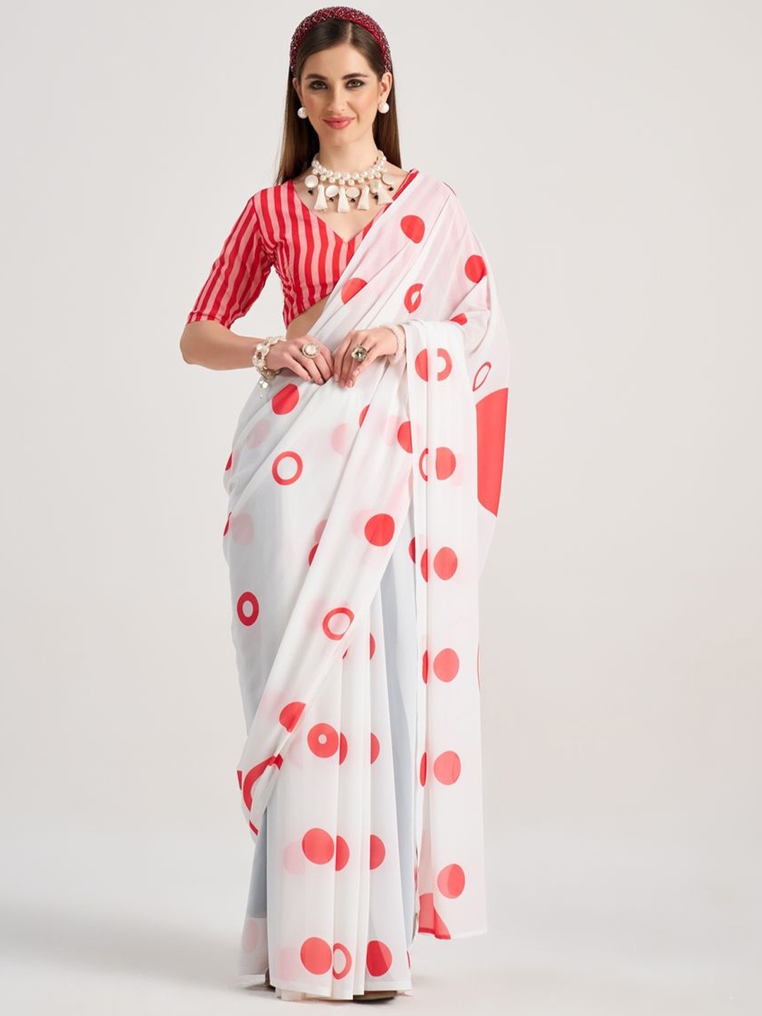 

Suha Polka Dot Saree, White