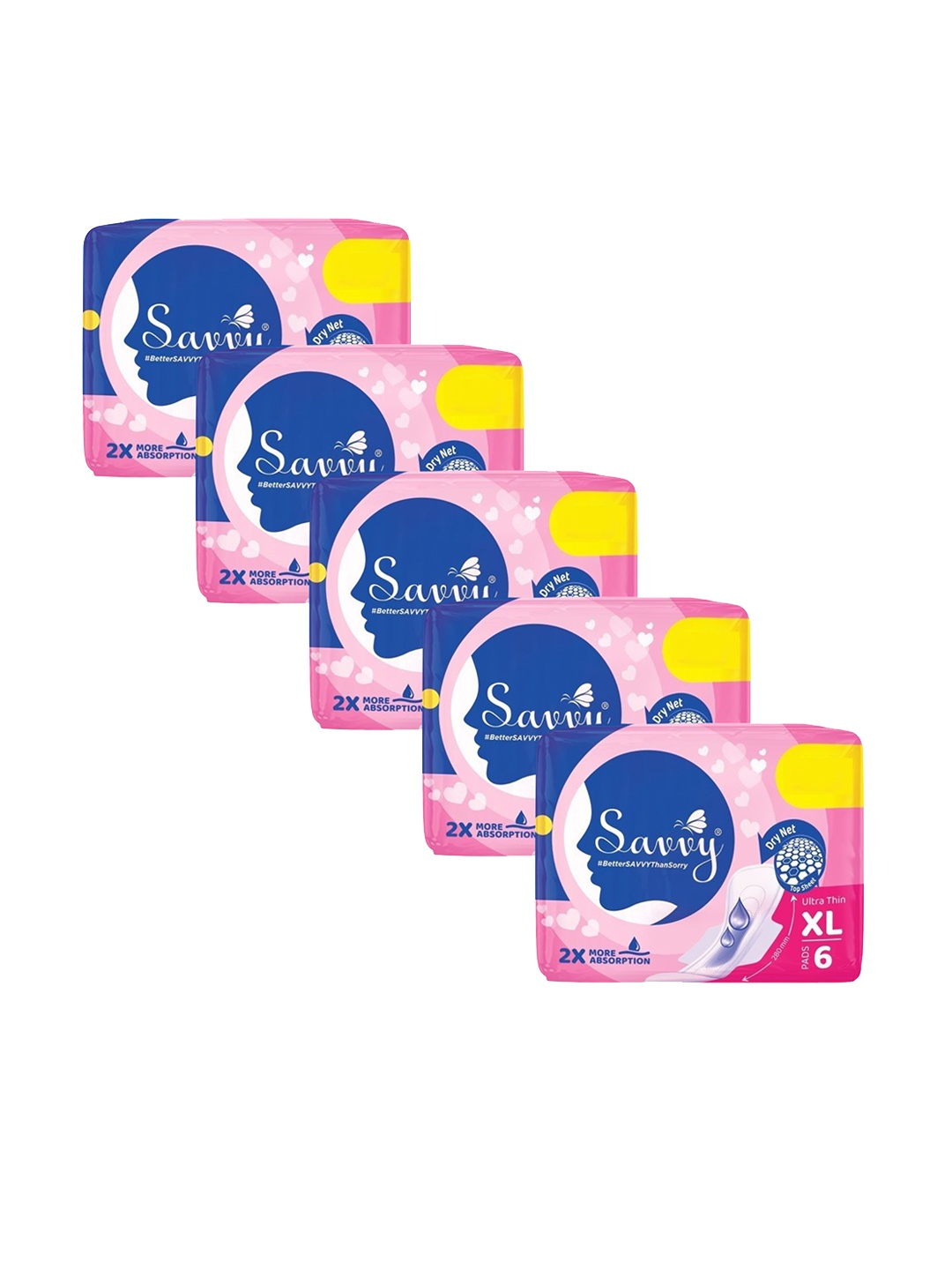 

Savvy Set Of 5 Ultra Thin Sanitary Pads- 6 Pads Each- XL, White