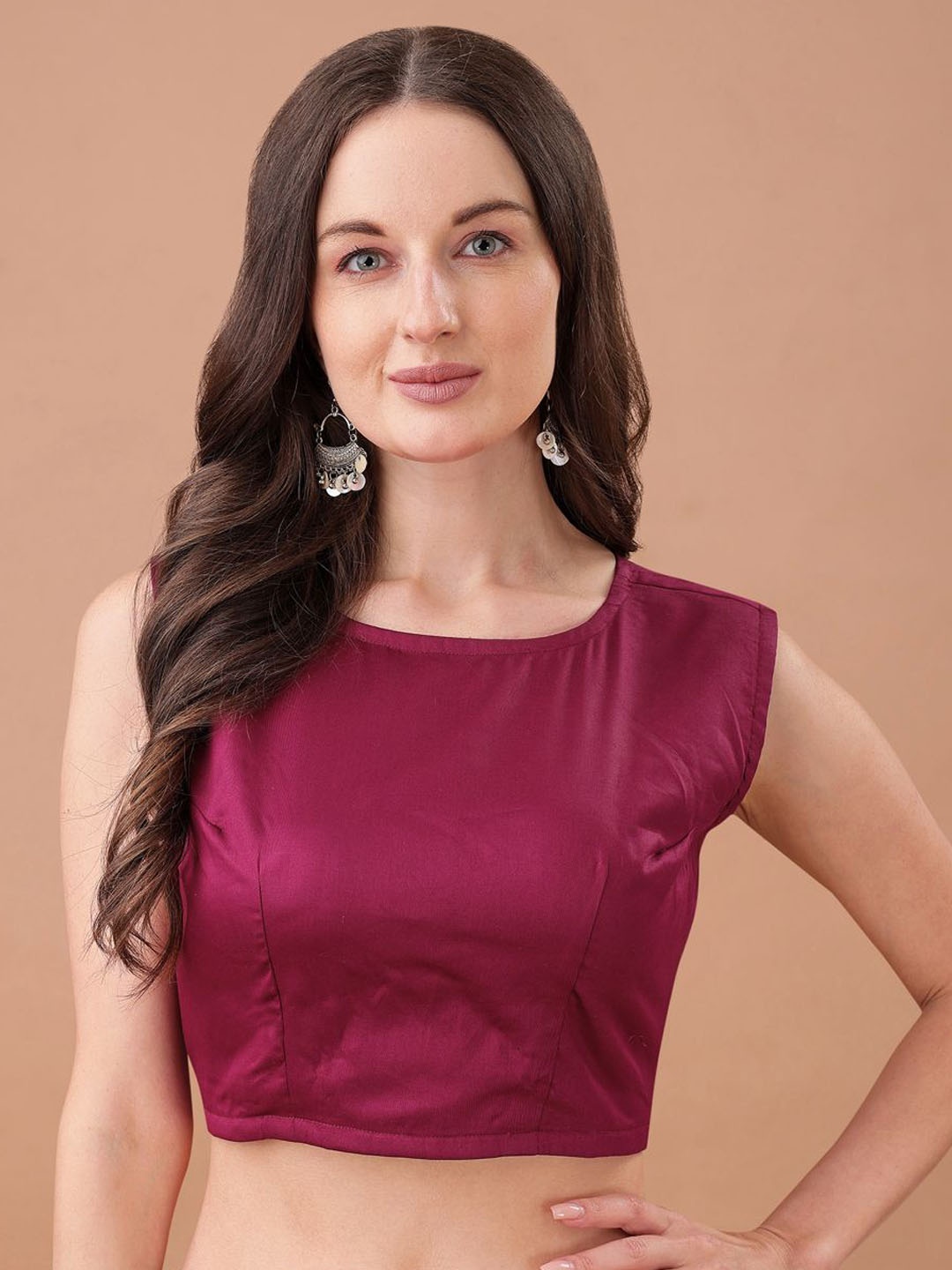 

Tikhi Imli Women Round Neck Saree blouse, Magenta