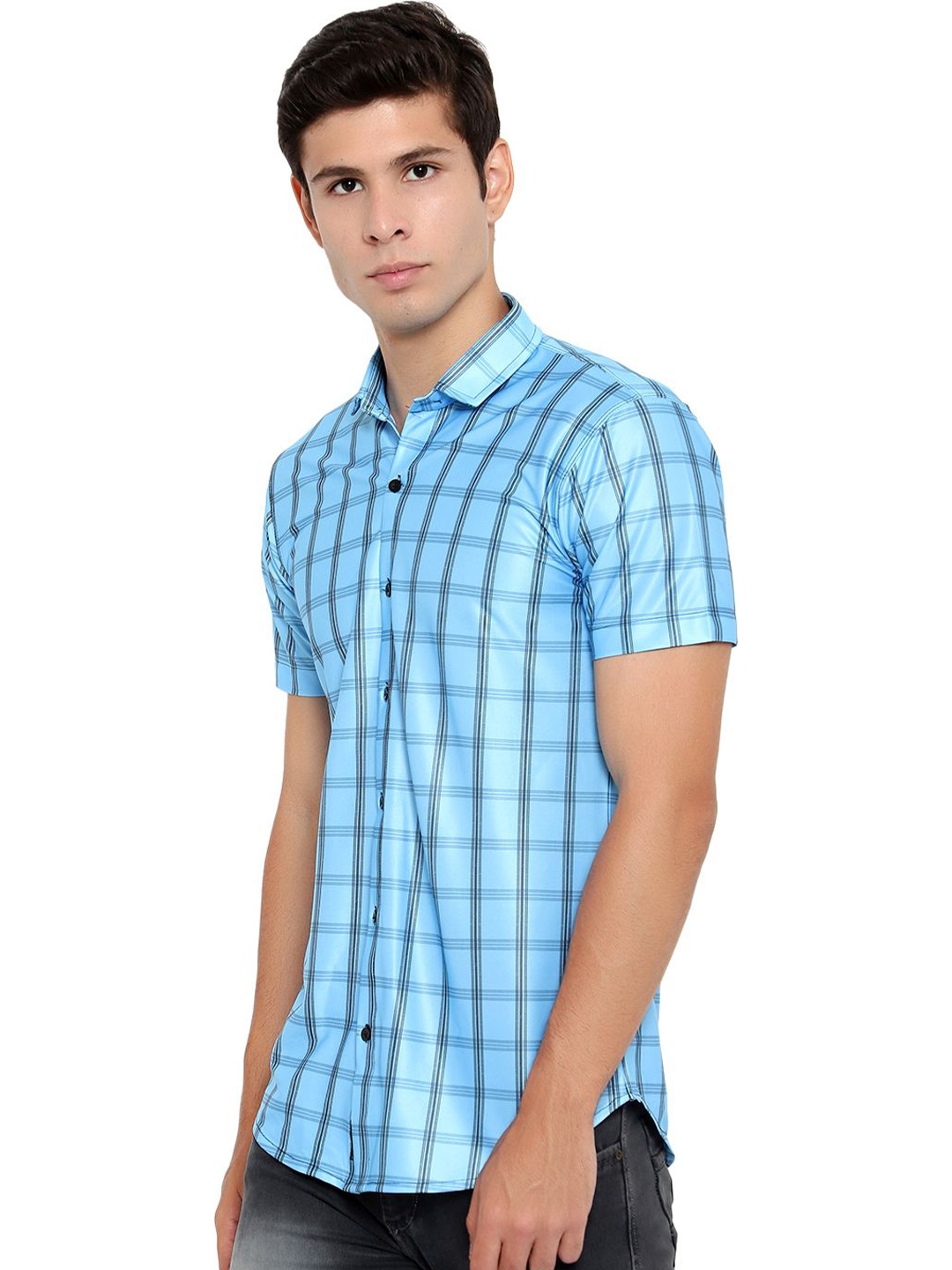 

iCome Men Spread Collar Checked Casual Shirt, Blue