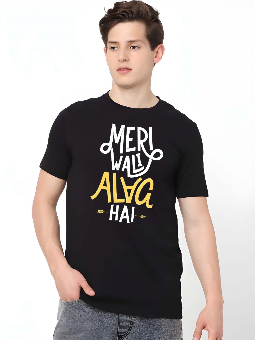 

SZN Men Typography Printed Round Neck Regular Fit Cotton T-shirt, Black