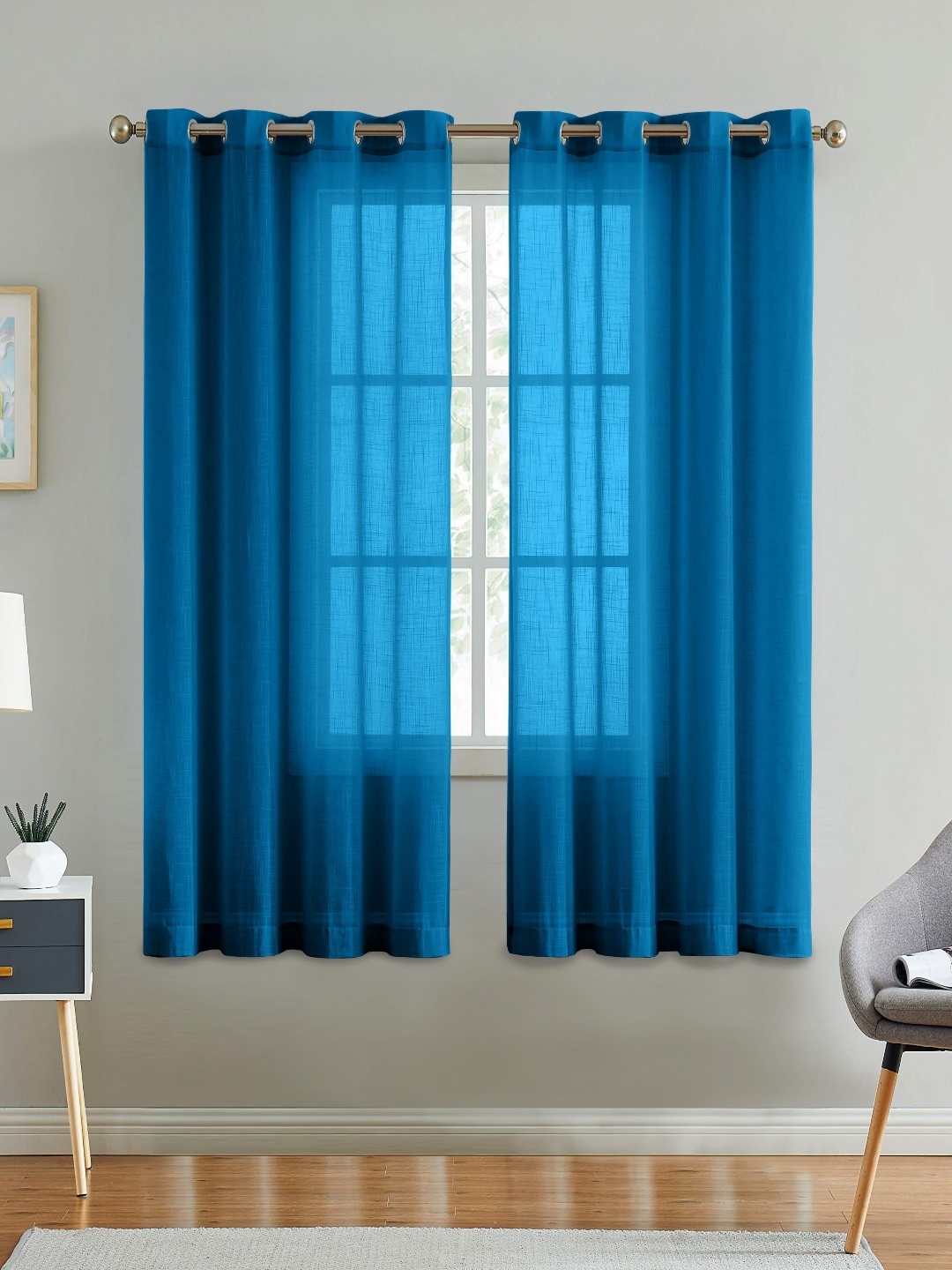 

Aura Blue Linen Window Curtains