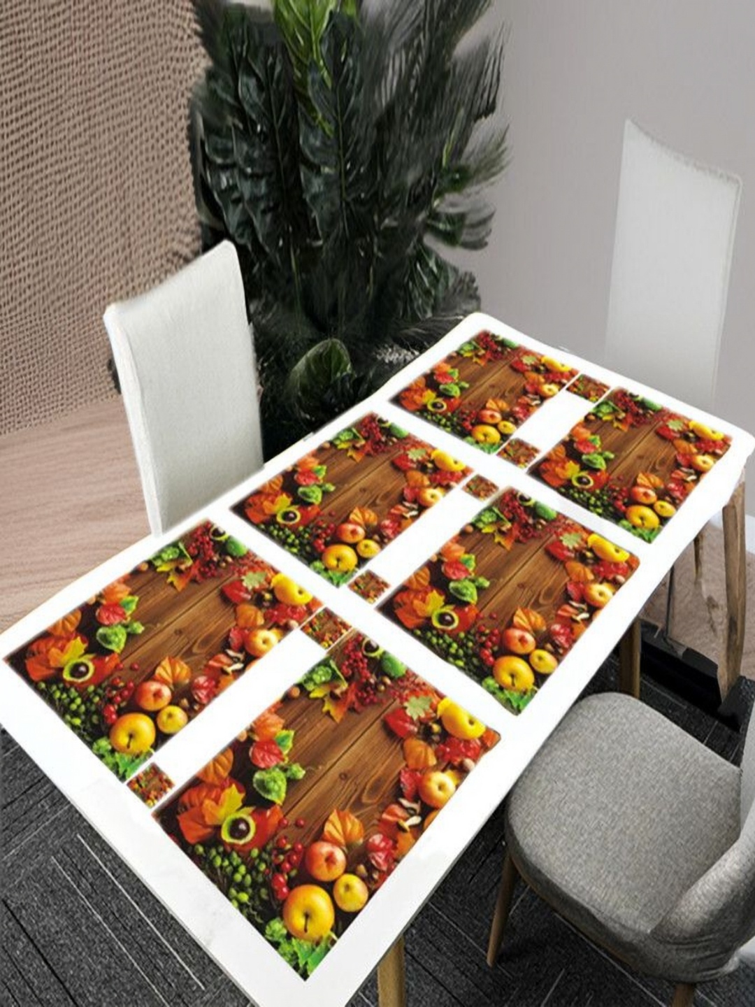

REVEXO Brown 12 Pieces Printed Rectangular Shaped Coasters & Table Placemats