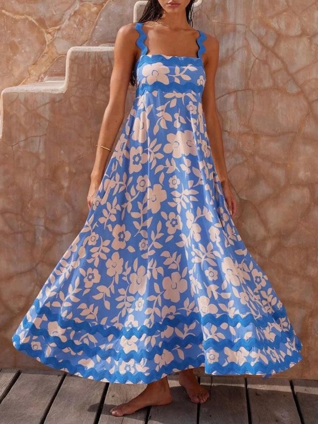 

Alamode By Akanksha Women Cotton Blue Rooz Summer Midi Dress